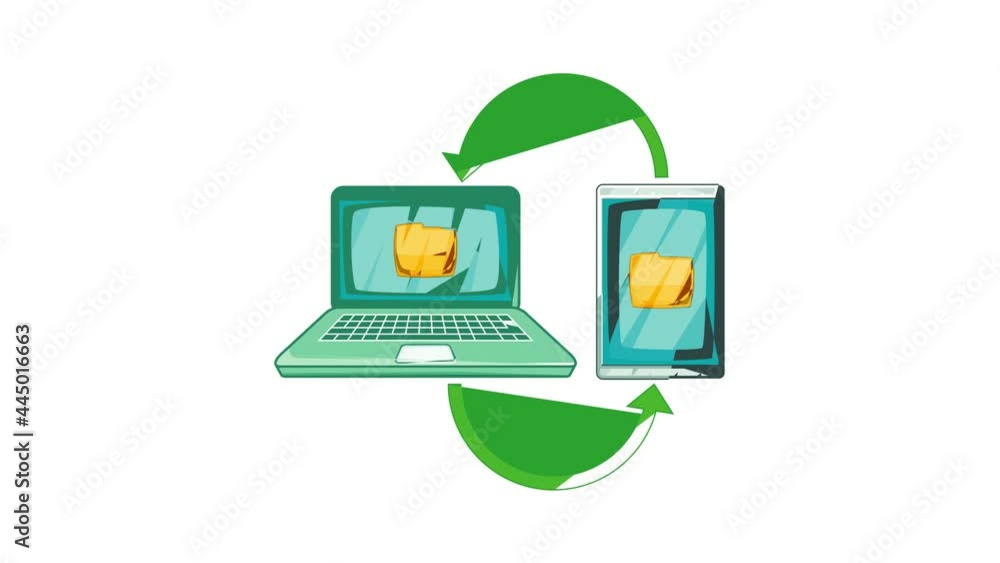 Poster mobile data synchronization icon animation cartoon best object isolated on white background
