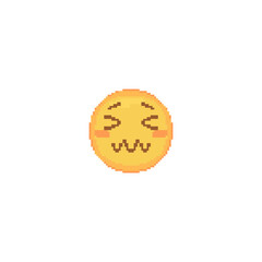 Pixel art Confounded Emoji face icon. Vector cute pixel Helpless emoticon. Dead Emoji in retro pixel 8 bit style. Sad defeat emoji yellow face isolated icon.