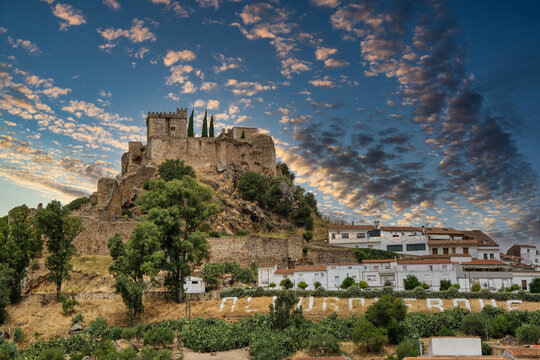 Medieval Castle With A Dramatic Sky, Located In Alburquerque, Extremadura, Spain.