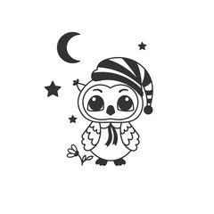 Cute cartoon owl with moon