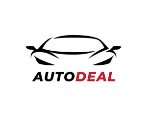 Sports car logo design. Vehicle dealership icon. Auto garage symbol. Supercar front vector illustration.