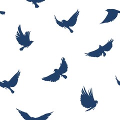 Seamless pattern, flying birds. Vector outlines