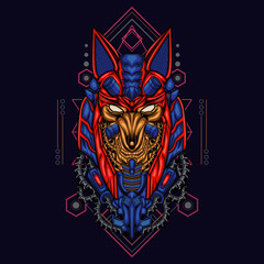 anubis illustration with the theme of mecha background geometry