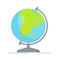 Vector illustration of an isolated globe on a white background. Icon of the flat planet Earth. Earth globe. Geography. 