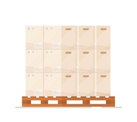 Storage box for spare parts on wooden pallet cardboard box cardboard barcode pictograph abstract. Vector illustration of pallet box isolated on white background. 