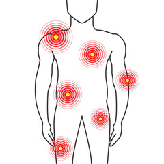 Body Parts Pain Illustration with Shoulders, Chest, Joint, Hips and Muscle Ache on Man