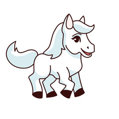 Foal. Vector illustration of a small horse, pony. Transparent background. Cute cartoon style for kids