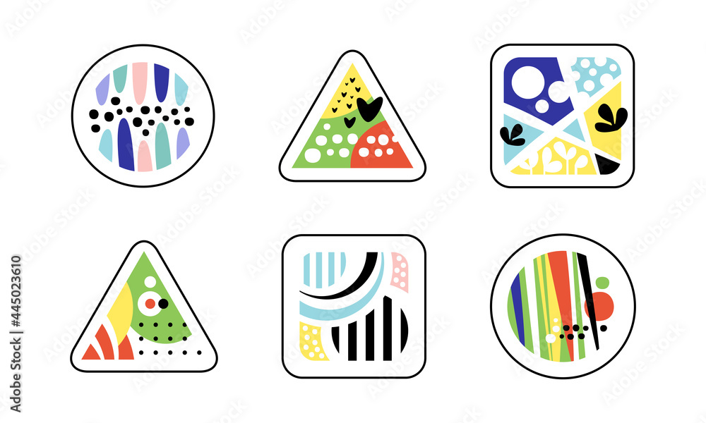 Aufkleber creative colorful abstract shapes in geometric forms vector set