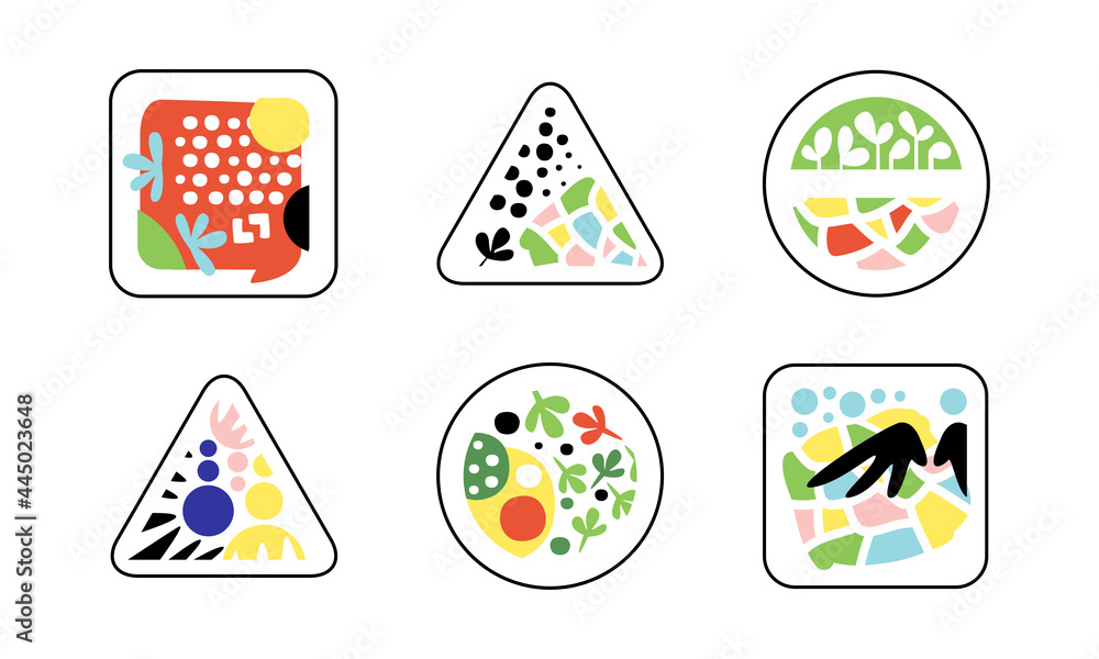 Aufkleber creative colorful abstract shapes in geometric forms vector set