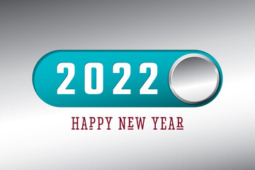 Obraz premium 2022 Silver On Off Toggle Switch Buton Style Narrow Numerals Logo and Happy New Year Greetings Lettering Concept - Multicolor on Chrome Background - Mixed Graphic Design