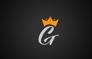 G creative handwritten alphabet letter logo for branding and business. Design for lettering and corporate identity with king crown. Professional template icon