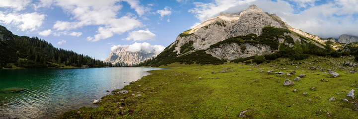 Panorama view of Seebensee lake in Tyrol, Austria
