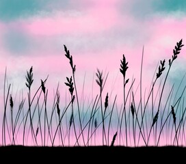 Digital watercolor illustration. Procreate art. Aesthetic sunset background