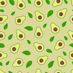cute avocado in a cut with a bone on a beige background. seamless pattern.