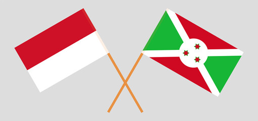 Crossed flags of Indonesia and Burundi. Official colors. Correct proportion