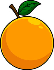 Cartoon Orange Fruit With Green Leaf. Vector Hand Drawn Illustration Isolated On Transparent Background