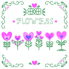Vector frame with flowers hearts. Template wedding card or Valentine. Fairy illustration 