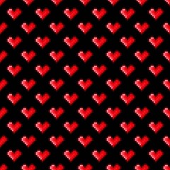Fototapeta na wymiar Heart pattern pixel art. Seamless pattern. Pixel art heart pattern. Valentine's Day.