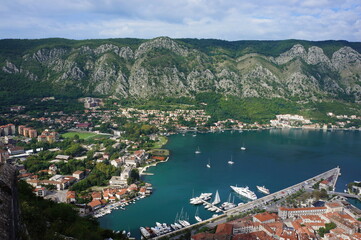 Fototapeta na wymiar View of the Bay of Kotor from the top of the observation deck