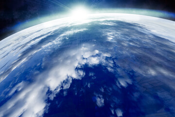 View of planet earth from space.Clouds and blue ocean from galactic space.