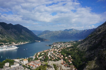 Fototapeta na wymiar View of the Bay of Kotor from the top of the observation deck