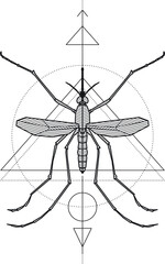 Mystic Mosquito Geometric Drawing Tattoo or Logo. Blackwork Art.