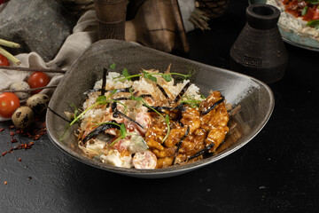 Poke with chicken and unagi sauce