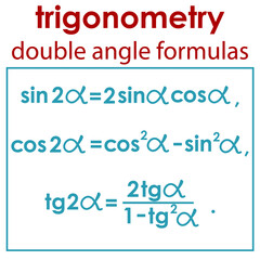 vector illustration depicting mathematical formulas of double angle of trigonometric functions for printing on posters, banners and other visual aids, and decoration of classrooms