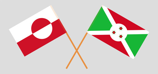 Crossed flags of Greenland and Burundi. Official colors. Correct proportion