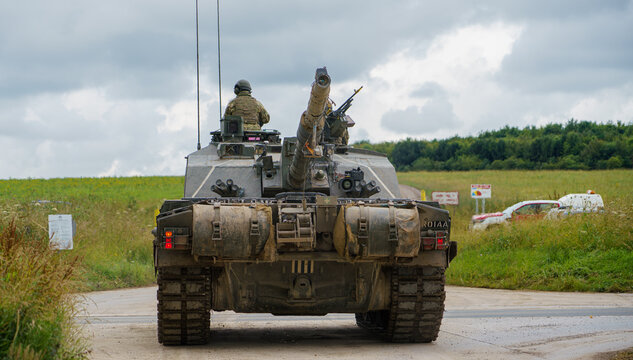 British army FV4034 Challenger 2 ii main battle tank on a military battle exercise, Wiltshire UK