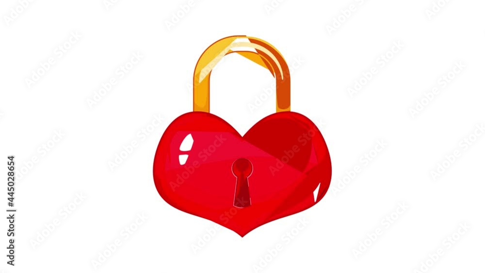 Wall mural Heart-shaped lock icon animation cartoon best object isolated on white background - Wall murals