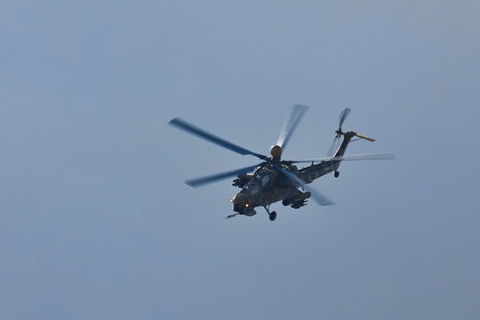 Mil Mi-28 Mi-28NM, codification of NATO: Havoc. Russian all-weather, day-night, military tandem, two-seat anti-armor attack helicopter on MAKS 2019 airshow. ZHUKOVSKY, RUSSIA, AUGUST 27, 2019