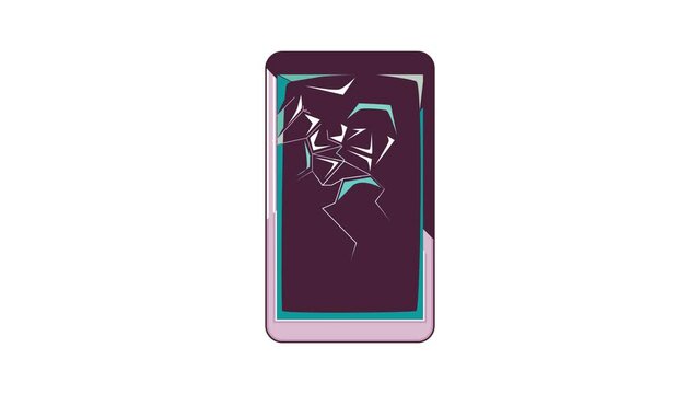 Smartphone with broken screen icon animation cartoon best object isolated on white background