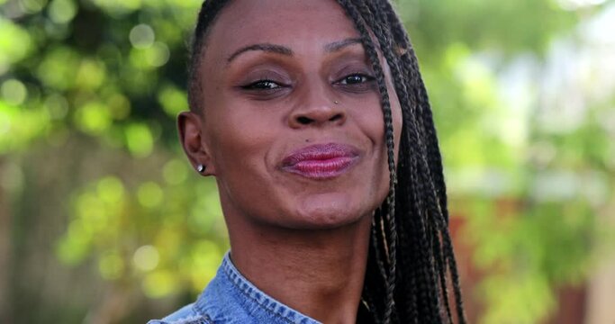Confident African woman face smiling, portrait black person