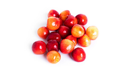 Cherry isolated on a white background. Sweet cherry berries on a white background. Red berries are isolated. Yellow cherry.