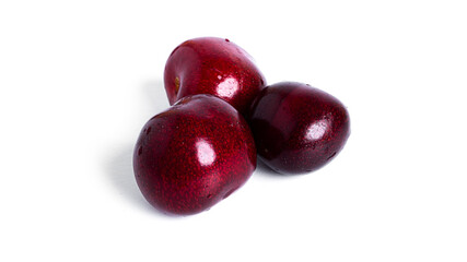 Fototapeta na wymiar Cherry isolated on a white background. Sweet cherry berries on a white background. Red berries are isolated.