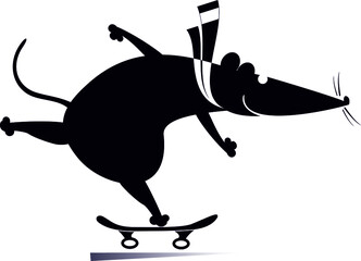 Cartoon rat or mouse a skateboarder isolated illustration. 
Funny rat or mouse skatting. Active life style idea.
