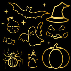 Halloween Gold Icons Set on black background