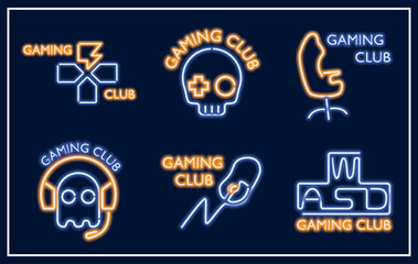 Fototapeta na wymiar Neon vector logo of the gaming club