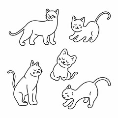 Vector image funny hand drawn cats and kittens. Animals vector illustration with adorable cute cartoon, vector icons