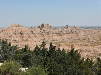 Fototapeta na wymiar A View of the Landscape and Rock Formations in the Badland National Park in South Dakota