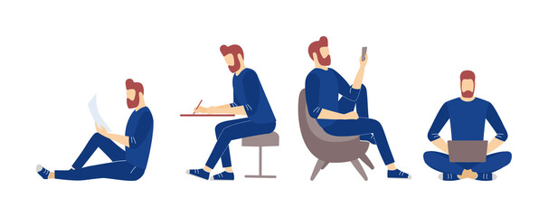 relaxed work read write watch and type