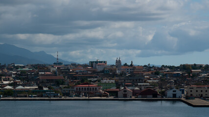 Beautiful view if Santiago de Cuba city during day time from the port side