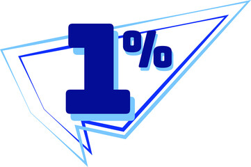 1% balloon. Discount, promotion or sale tags, blue balloon concept.