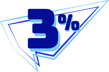 3% balloon. Discount, promotion or sale tags, blue balloon concept.