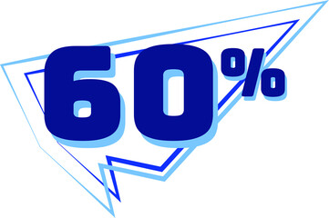 60% balloon. Discount, promotion or sale tags, blue balloon concept.