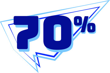 70% balloon. Discount, promotion or sale tags, blue balloon concept.