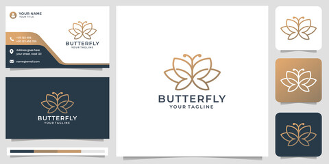 Fototapeta na wymiar minimalist butterfly logo design with creative line art style concept and business card design.