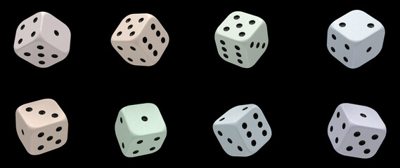 Pack Of Modern Pastel Color Casino Dices Isolated On The Black Background. Gambling Concept - 3D Illustration	
