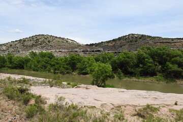 The beautiful scenery of the Verde River, with ancient cliff dwellings, Camp Verde, Yavapai County, Arizona.